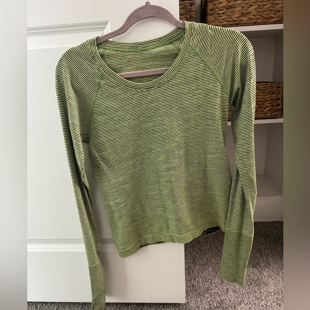 Lululemon Athletica Green Striped Long Sleeve Tee